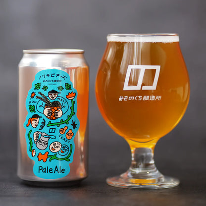 みぞのくち醸造所の缶ビールおよびビールを注がれたグラス。ノクチビアーズ Pale Ale